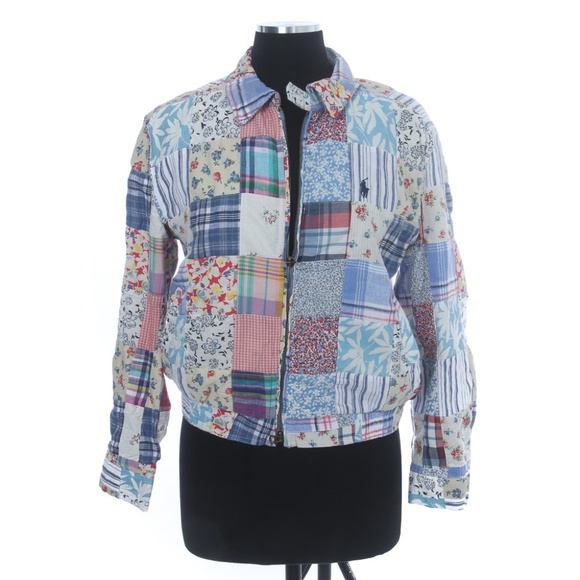 NWT Polo Ralph Lauren Women's Patchwork Quilted Cotton Linen Full Zip Jacket, M - Picture 1 of 8